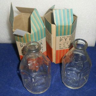2 Vintage Antique Pyrex Glass Narrow Neck Baby Nursing Bottle 4 Ounce