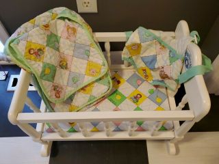 Vintage Cabbage Patch Kids Wood Doll Cradle Diaper Bag Carrier - Rocking Crib