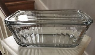 Anchor Hocking 1932 Vintage Design Glass Refrigerator Dish W/ Lid,  9 " X 4.  5 "