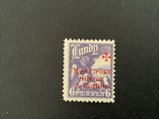 Lundy 1950 Puffin Stamp,  Overprinted Red Cross,  6d,  As Photo