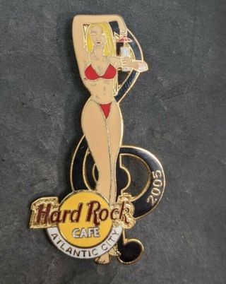Hard Rock Cafe Pin Atlantic City 2005 Girl Red Bikini On Music Note Le300