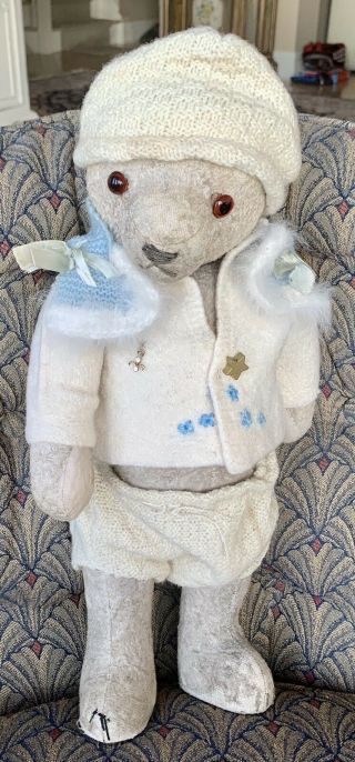 Rare Antique Articulated Boy Bear 18” Bit Distressed Vtg Clothing Nr