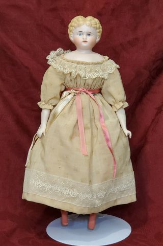 11 " Antique German Tinted Bisque Doll Blonde Hair With Exposed Ears
