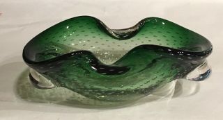 Vintage Murano Art Glass Green Controlled Bubble Bowl