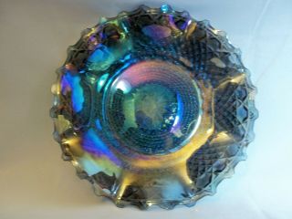Vintage Purple Blue Iridescent Carnival Glass Ruffled Edge Diamond Pattern Bowl