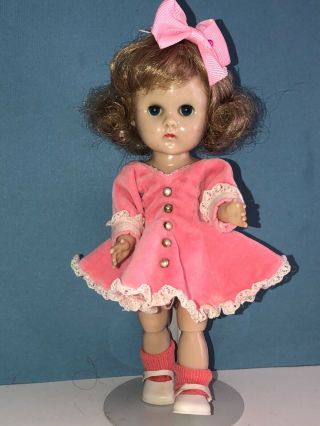 Vintage Vogue Bkw Ginny Doll In Her 1957 Tagged Velveteen Dress