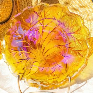 Vintage Amber Indiana Sparkle Carnival Glass Pebble Leaf Tree of Life 10 