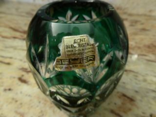 Beyer Echt Bleikristall Cut To Clear Vintage Green Vase 4 3/4 Inch