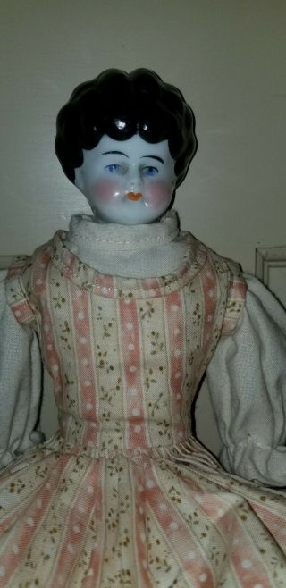 Antique German China Head Doll With Antique Kid Leather Body