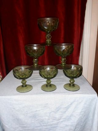 Vintage Imperial Glass Provincial Green Thumbprint Set 6 Champagne Tall Sherbet