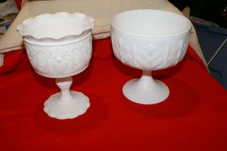 2 Vintage Milk Glass White Pedestal Candy Dishes/vases One Ftd 1978 6 " Dx5.  5 " H