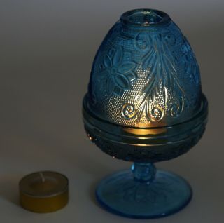 Fairy Lamp,  2 Piece,  Light Blue,  Vintage Indiana Glass,  - Tiara