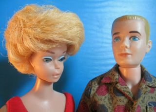 Barbie Mattel 1960s Bubble Cut & Ken Dolls With Ponytail Carry Case