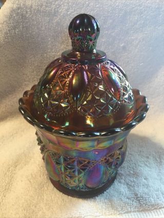 Carnival Glass Dish With Lid 7” Tall