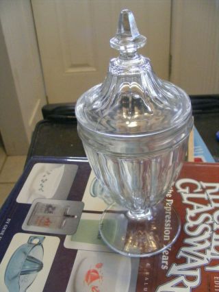 Vintage Mid Century Clear Glass Apothecary Candy Jar With A Pointed Finial Cover