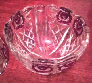 Vintage Anna Hutte Bleikristall Ruby Flash Decorated 24 Lead Crystal Bowl Roses
