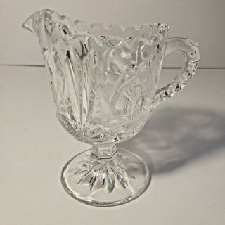 Vintage Elegant Cut Crystal Footed Creamer Etched Floral Design 4.  5 Inches Tall