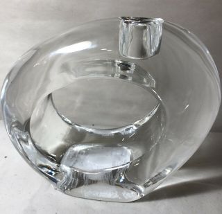 1 Vintage Orrefors Crystal Votive Candle Holder Oval Heavy Glass Sweden Mcm