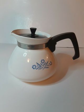 Vintage Corning Ware 6 Cup Tea Pot White With Blue Cornflower Teapot