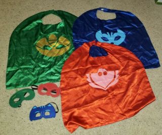 Pj Masks Kids Dress - Up Capes And Masks - Gecko,  Cat Boy,  Owlette
