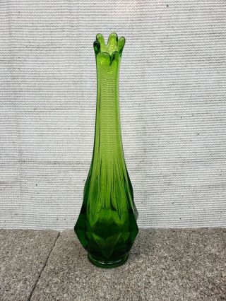 Kanawha Vintage Green Glass Bud Vase Mcm 6 Petal Vase Retro Blenko Rainbow