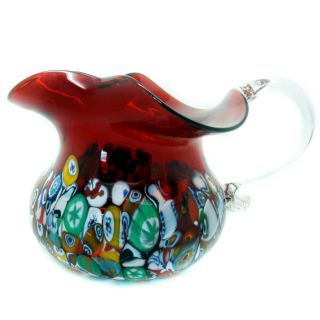 Signed Boxed Murano Glass Water Jug Carafe Pitcher Red San Marco Millefiori