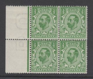 Block Of 4 Gb Kgv 1/2d Green Sg322 George V Never Hinged Stamps & Selvedge