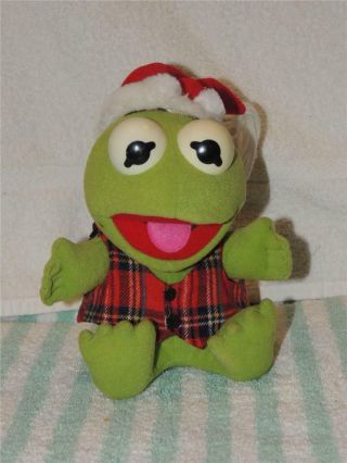 1987 Kermit The Frog Plush Stuffed Santa Christmas Muppets Jim Henson Vintage