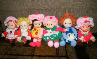 Vintage Strawberry Shortcake 6 Crochet Dolls Hong Kong Marked Heads