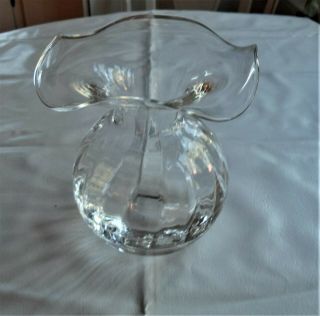 Vintage Clear Crystal Glass Handkerchief Vase Swirled Fluted Vase Heavy 7 " H