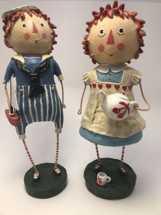 12” Lori Mitchell Raggedy Ann & Andy Folk Art Figurines 2002 Sailor Euc