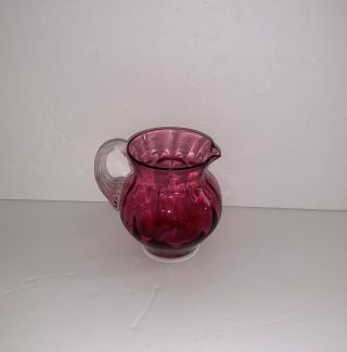 Small Vintage Cranberry Glass Pitcher Creamer Clear Handle