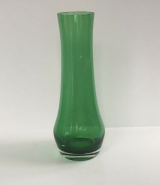 Riihimaki / Riihimaen Lasi Oy Green Glass Tall Vase 1960/70s Vintage.