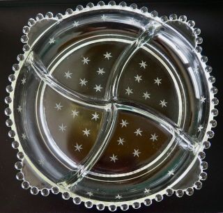 Imperial Candlewick Stars 4 Part Relish Dish 4 Handles 9.  5 "