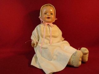 Antique Vintage Big Happy Baby 25 " Composition Doll Tin Eyes Open Mouth W/ Teeth