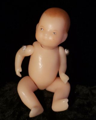 Antique Poured Wax Baby Doll Painted Features Jointed Arms Legs Head 6 "