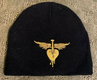 Bon Jovi Embroidered Heart & Dagger Beanie Hat Black Gold