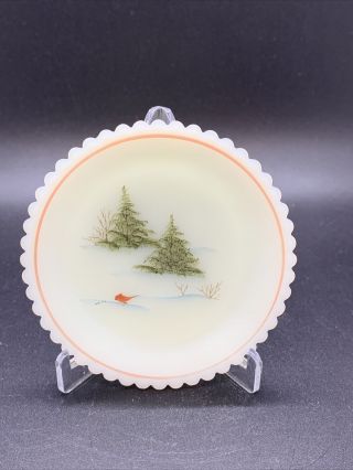 Fenton Glass Custard Yellow After The Snow Mini Plate Artist Donna R Signed