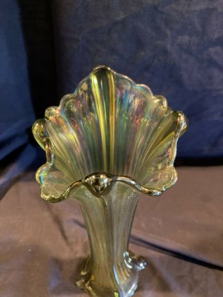 Vintage Swung Stretch Glass Vase Green 11 1/2 " Mid Century Modern