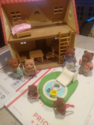 Calico Critters Sylvanian Families Epoch House With Figures Furniture Pool Toys