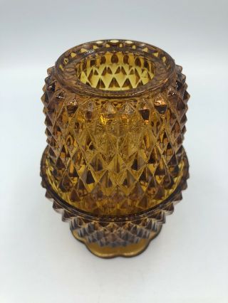 Vintage Indiana Amber Glass 5.  4 " Diamond Point Fairy Lamp/candle Holder