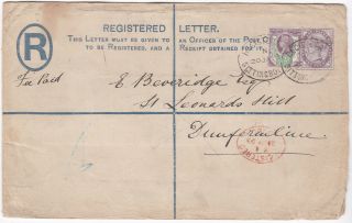 1893 Postal Staty Registered Env 1½d & 1d Stamps Sittingbourne Dunfermline