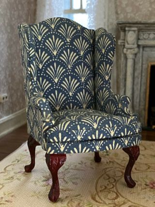 Vintage Miniature Dollhouse 1:12 Awesome Artisan Wing Back Chair Fab Fabric