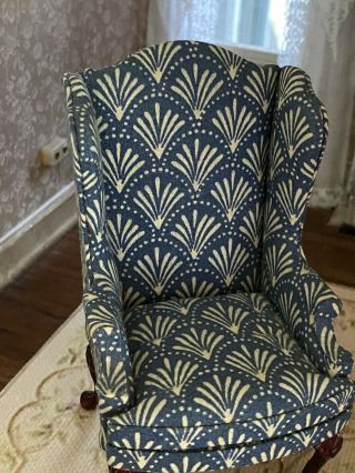 Vintage Miniature Dollhouse 1:12 Awesome Artisan Wing Back Chair Fab Fabric 2