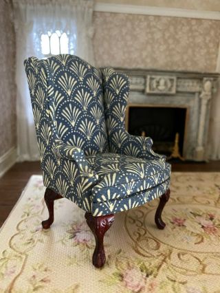 Vintage Miniature Dollhouse 1:12 Awesome Artisan Wing Back Chair Fab Fabric 3