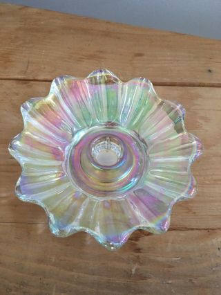 Vintage Federal Glass Celestial Taper Candle Holder Iridescent Carnival Petals