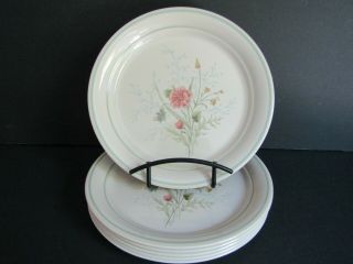 Corner Stone By Corning 6 Salad Luncheon Plates Pink Flower.  Green Band 8.  5 "