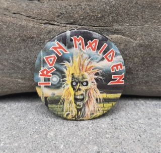 Vintage Iron Maiden Eddie Rock Button 1980s Rock Pin Licensed Collectible Pin