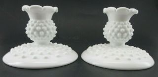 Set Of 2 Milk Glass Hobnail Candle Holders