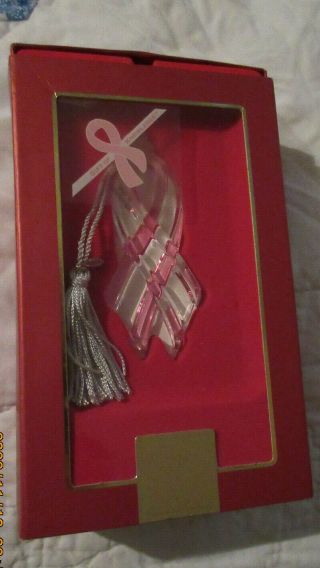 Lenox Crystal Gift Of Knowledge Pink Breast Cancer Ribbon Ornament Nib
